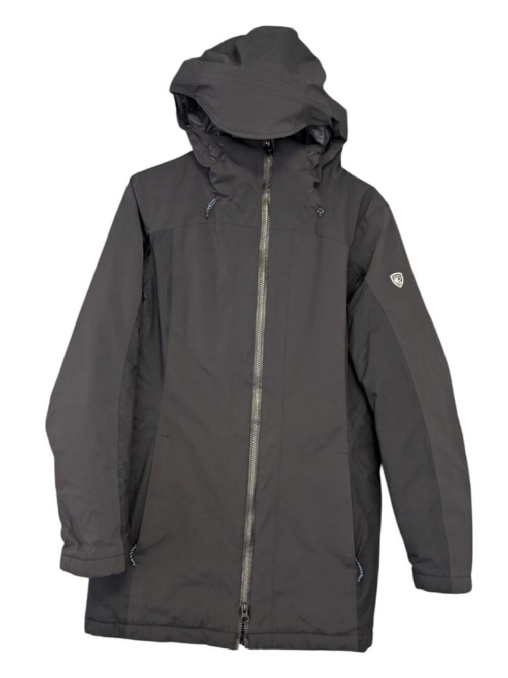 KUHL Projekt Insulated Hooded Parka Coat Womens Medium Gray Blue Quilted Lined
